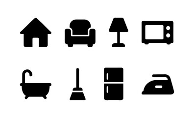 Home appliance icons: minimalist black silhouettes of household items