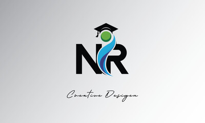 NR Creative Letter Logo with Graduation Cap and Abstract Human – Modern Education and Learning Symbol Design