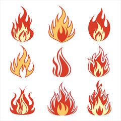 Nine Vector Fire Icons in Various Styles