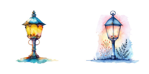 night lamp watercolor vector illustration