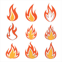 Nine Vector Fire Icons in Various Styles