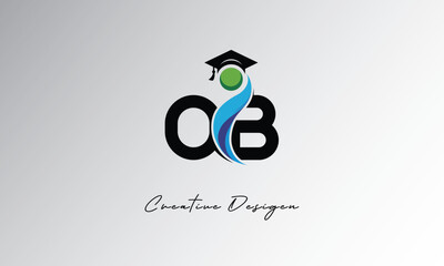 OB Creative Letter Logo with Graduation Cap and Abstract Human – Modern Education and Learning Symbol Design