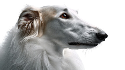 Elegant Gaze: A striking, close-up shot of a Borzoi dog showcasing its regal posture and elegant features. This image highlights the dog's refined beauty and noble spirit.