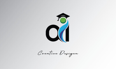 OI Creative Letter Logo with Graduation Cap and Abstract Human – Modern Education and Learning Symbol Design