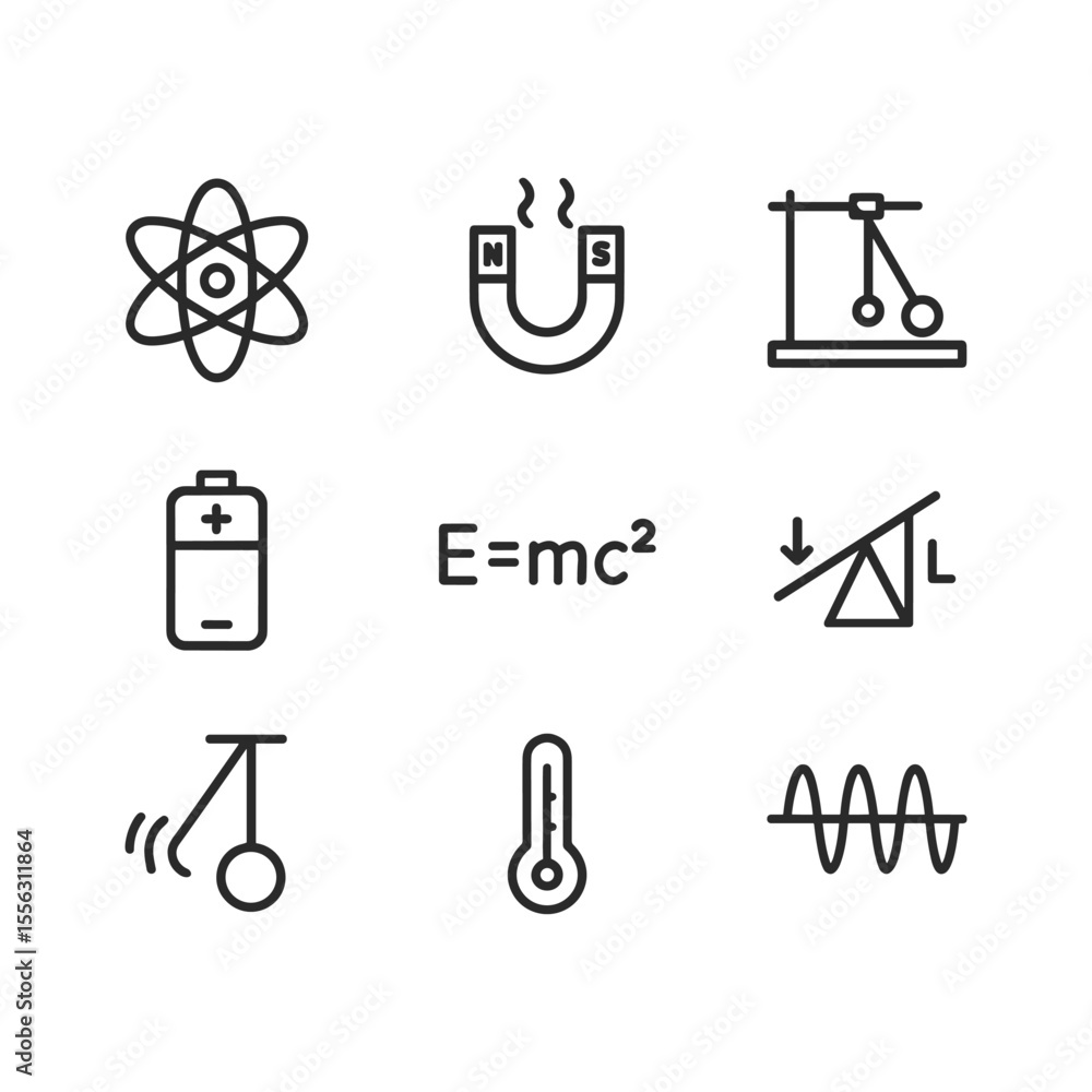 Poster laboratory physics icons simple design. outline symbols. line design