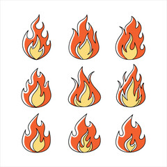 Nine Vector Fire Icons in Various Styles