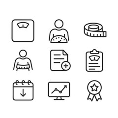 Weight control simple icons set. Outline symbols. Line design