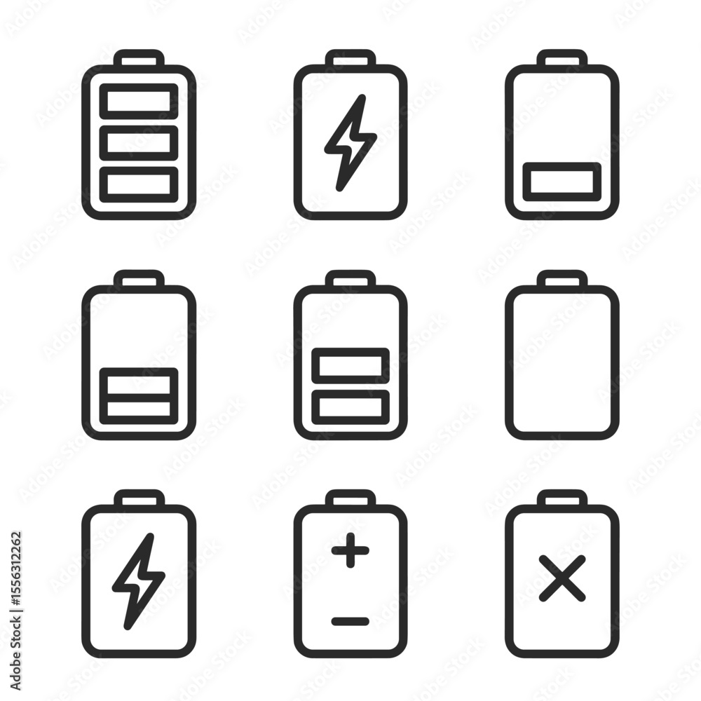 Aufkleber battery level icons set simple minimal vector symbols. outline symbols. line design