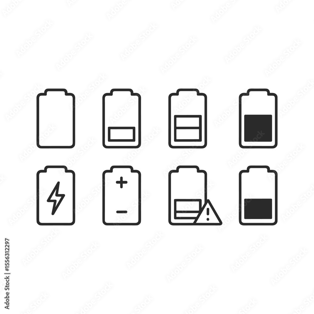 Poster battery icon collection simple vector design elements. outline symbols. line design