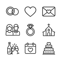 Wedding icon collection simple line style vector set. Outline symbols. Line design