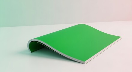 Green Book Mockup: Modern Stationery Template, Mockup of Open Green Magazine or Book on White Surface