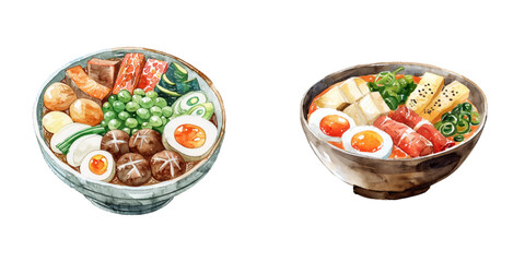 oden japanese food watercolor vector illustration