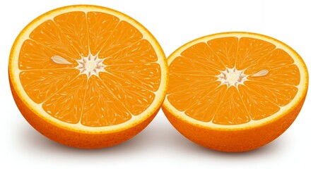 Sliced Orange Halves: Vibrant Citrus Fruit on White Background Close-Up Detail.