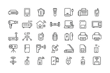 Outlined Icons Representing Various Electronic Devices and Smart Home Technology