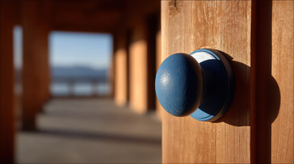 serene japanese minimalist door made of light wood slightly open to reveal tranquil corridor bathed in soft dawn