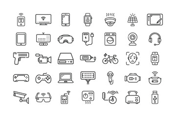 Collection of Smart Home and Technology Device Line Icons