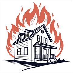 A House Engulfed in Flames: Illustration of a Disaster