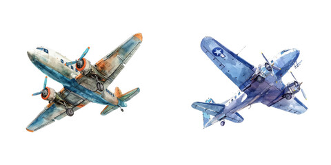 old aircraft watercolor vector illustration