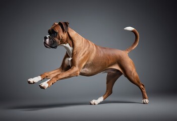 boxer dog isolated on grey neutral studio background, adorable doggy, lovely pet 11