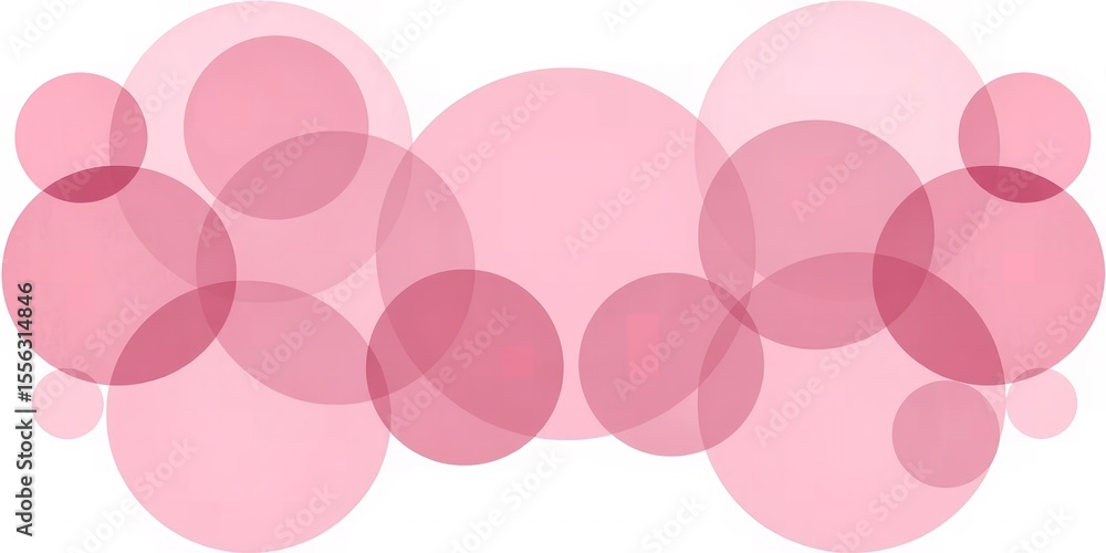 Aufkleber overlapping translucent pink circles of varying sizes arranged across a white background space