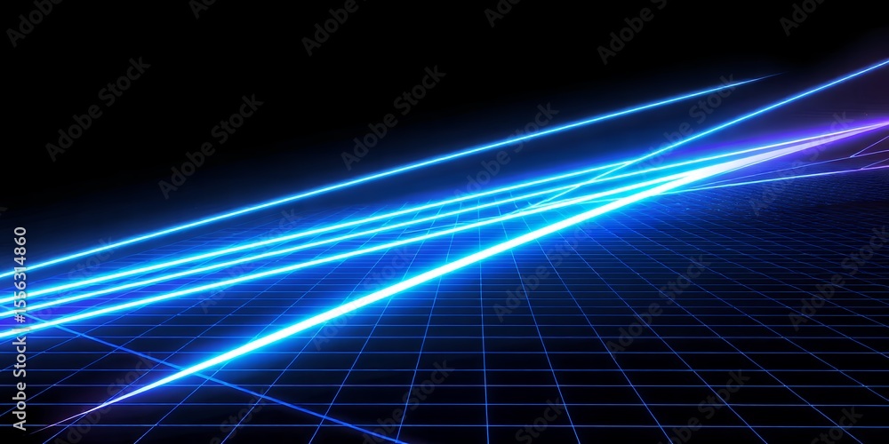 Poster abstract blue grid background with glowing lines creating a futuristic perspective view