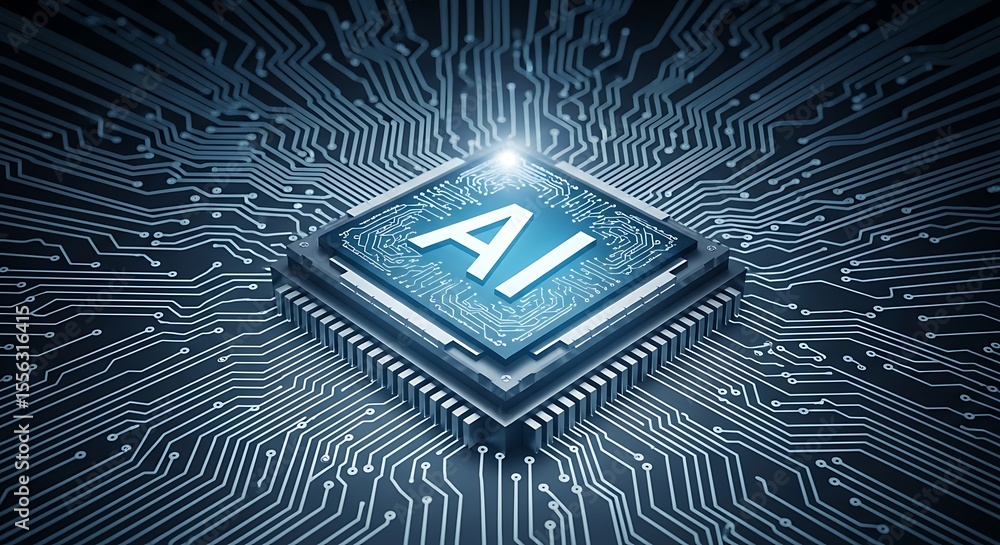 Poster artificial intelligence motherboard chip, ai processor and circuit board technology, the future of a