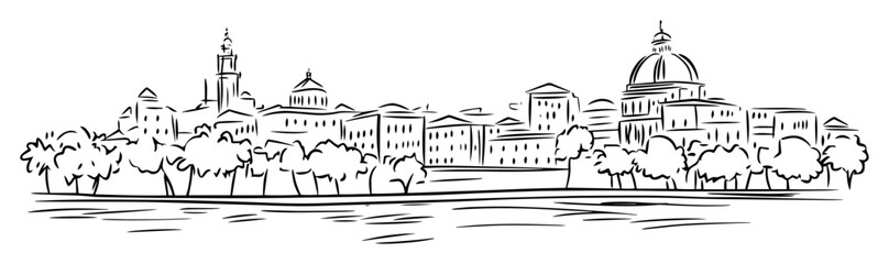 Plakat rome cityscape with tiber river hand drawn vector
