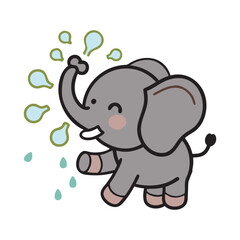 Baby Elephant Spraying Water Illustration