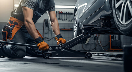 Auto Mechanic Lifting Car Expert Car Repair and Maintenance