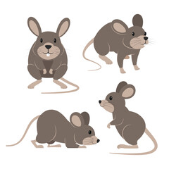cute gray mouse character set vector illustration