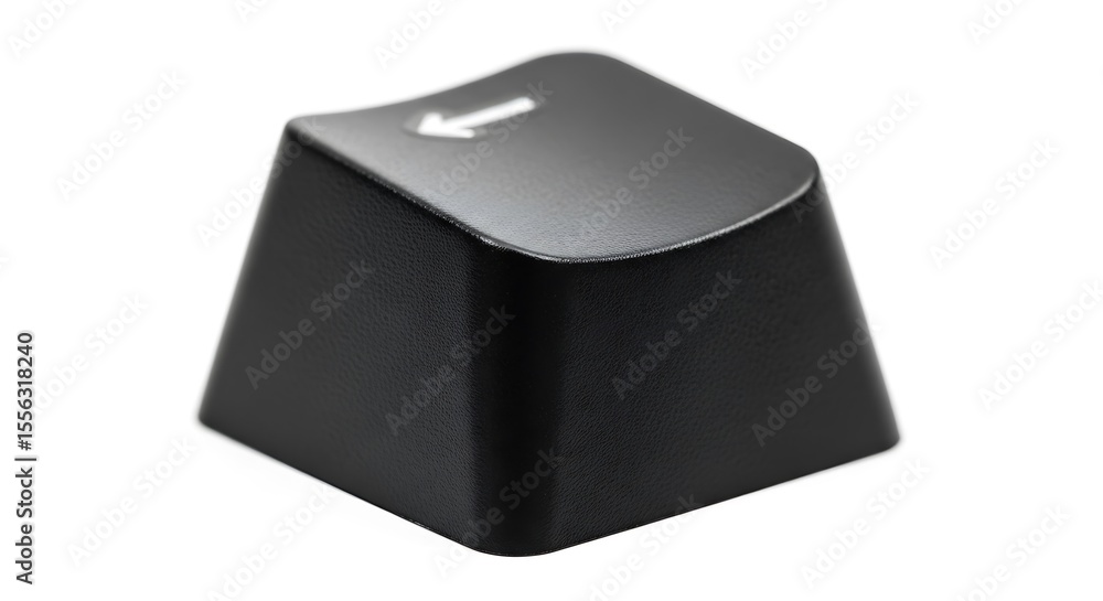 Fototapete close-up of a black computer key with arrow icon, isolated keycap on white background for tech or de
