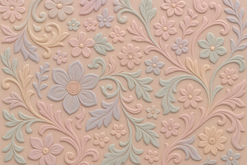Pastel Embossed Floral Pattern on Matte Leather