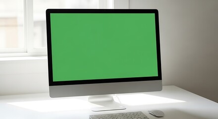 Green Screen Computer Desktop Mockup Perfect for Digital Content Creation