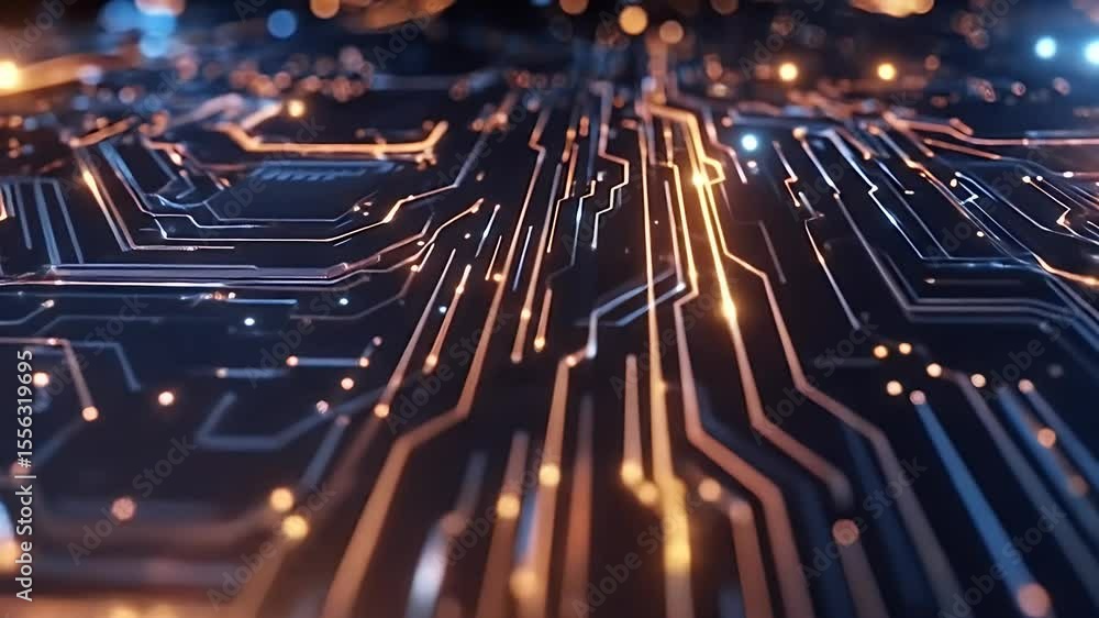 Poster abstract circuit board design with glowing elements