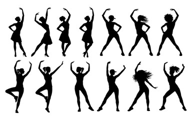 Fototapeta premium Silhouette of dancing women in various poses