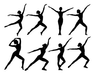 Silhouette of dancers in various poses artwork