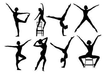 Silhouettes of women in various yoga positions