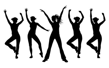 Silhouette group of women dancing with raised arms