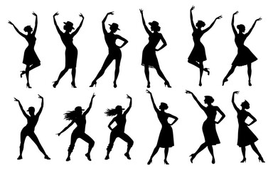 Silhouettes of women dancing in various poses