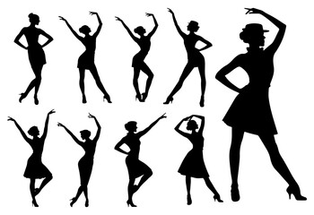 Fototapeta premium Silhouettes of women in various dance poses