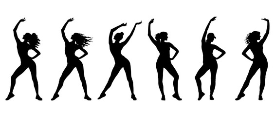 Silhouette of women dancing with raised arms pose