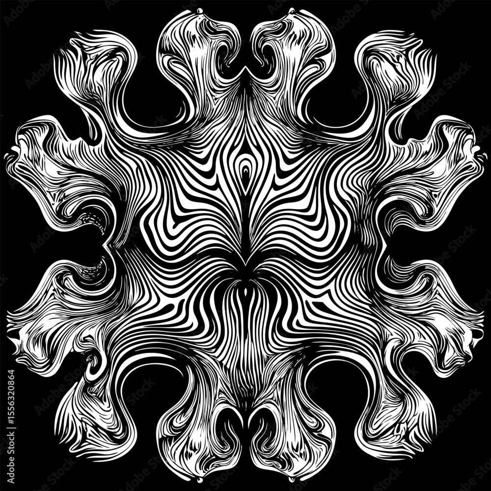 Poster a black and white image of a spiral with a zigzag pattern