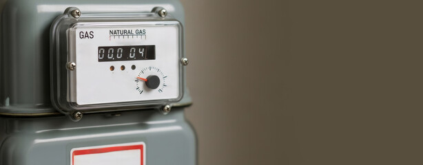 Natural gas meter for measuring household energy consumption. Industry device for utility billing and energy efficiency.