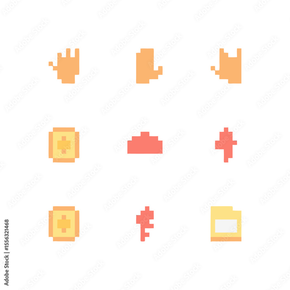 Poster Pixel art loading bars in black and orange shades representing progress and status with retro gaming design elements