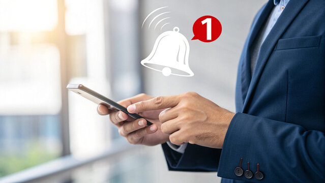 Businessman Receiving a Notification on His Smartphone. businessman using mobile phone