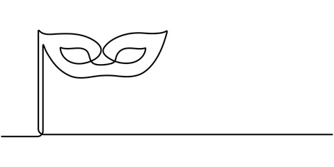 Continuous line drawing of Mardi Gras Carnival mask. One line art. Vector illustration, Masquerade Mask Continuous Line Art Illustration, Carnival Mask Brazilian Drawing, Summer Carnival mask. 