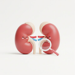 3D Cartoon Anatomy of Kidneys with a Magnifying Glass, Lighthearted Medical Concept for Awareness Events.