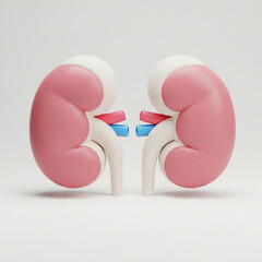 Minimal 3D Kidney Illustration with Vascular Detail, Perfect for Medical Education, Nephrology, and World Kidney Day.