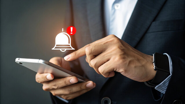 Businessman Tapping on a Smartphone with an Urgent Notification. businessman using digital tablet