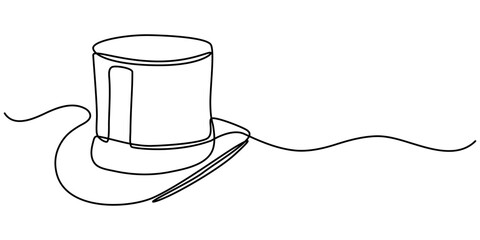 Magic hat with a wand of continuous one line drawing, Magician's Hat Icon on Transparent Background, Magic has outline pro vector illustration. minimal concept one line icon, Magic has outline pro. 